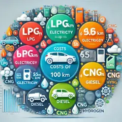 Porównanie kosztów eksploatacji samochodów: diesel, benzyna, LPG, CNG, elektryczne i wodorowe.