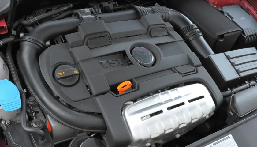 Silnik 1.4 TSI z widocznym logo VW. Czysty i zadbany, gotowy do pracy.
