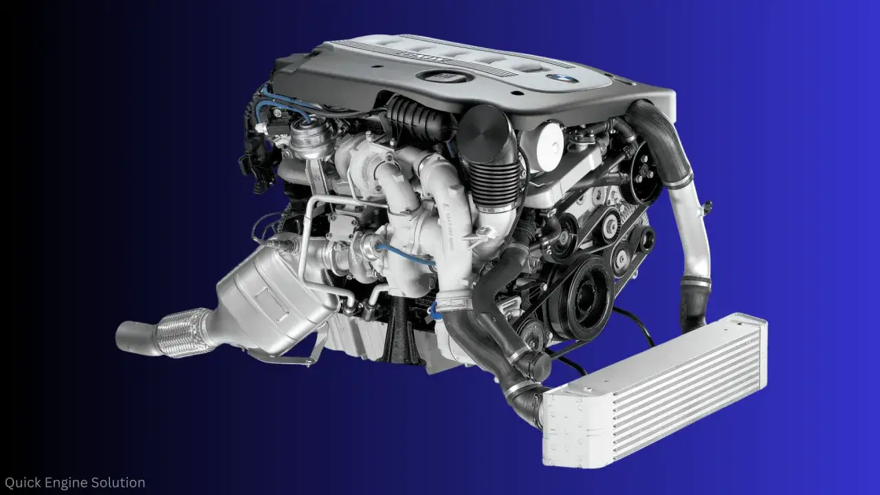 Silnik BMW M57N2 z podwójnym turbodoładowaniem i intercoolerem, gotowy do montażu.